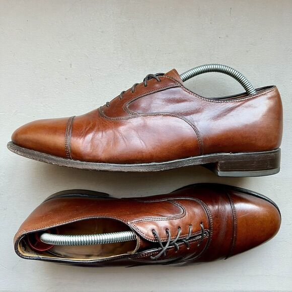 Limited Collection Johnston Murphy Cognac Brown Leather Dress Cap Toe Oxford 9 - Picture 1 of 16